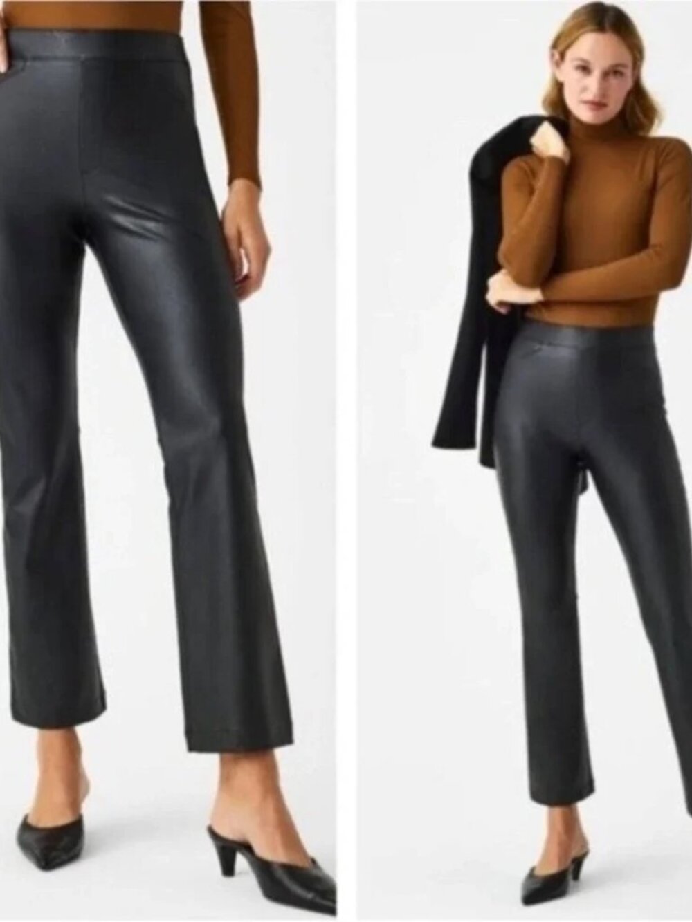 NEW Spanx Kick Flare Crop Pants‎ Faux Leather Black Sz Small Petite